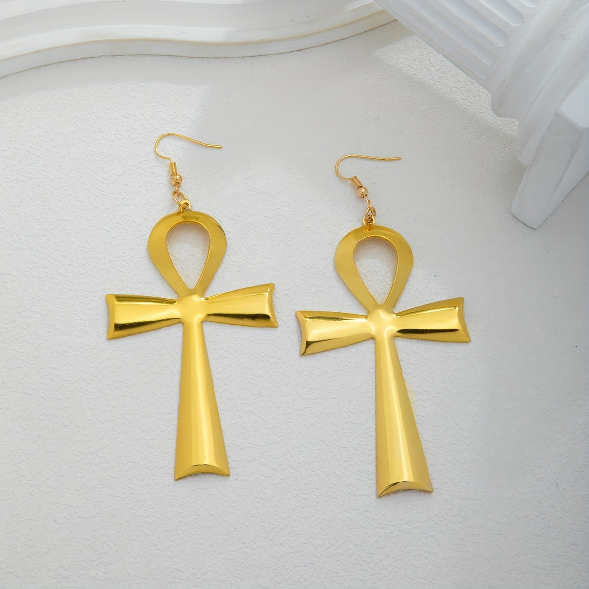18k Vintage Ankh Cross Drop Earrings