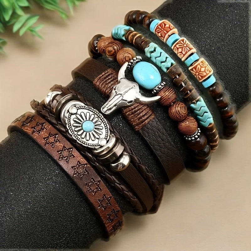 6pc Boho Western Bull Head Bracelet Set