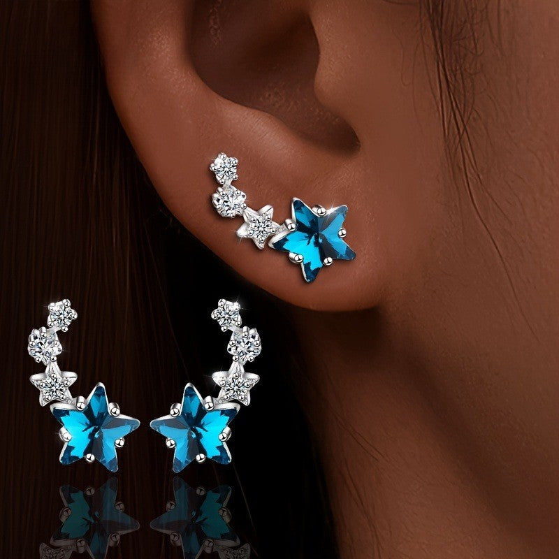 Elegant Blue Star Zircon Drop Earrings