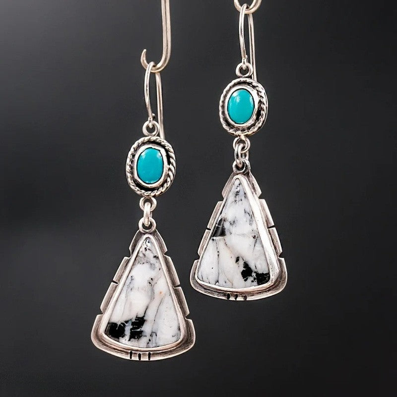 Vintage Marbled White Triangle Dangle Earrings
