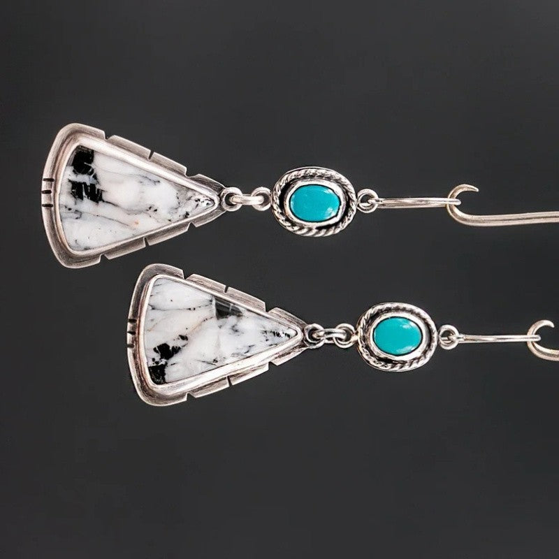 Vintage Marbled White Triangle Dangle Earrings