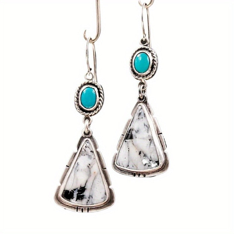 Vintage Marbled White Triangle Dangle Earrings