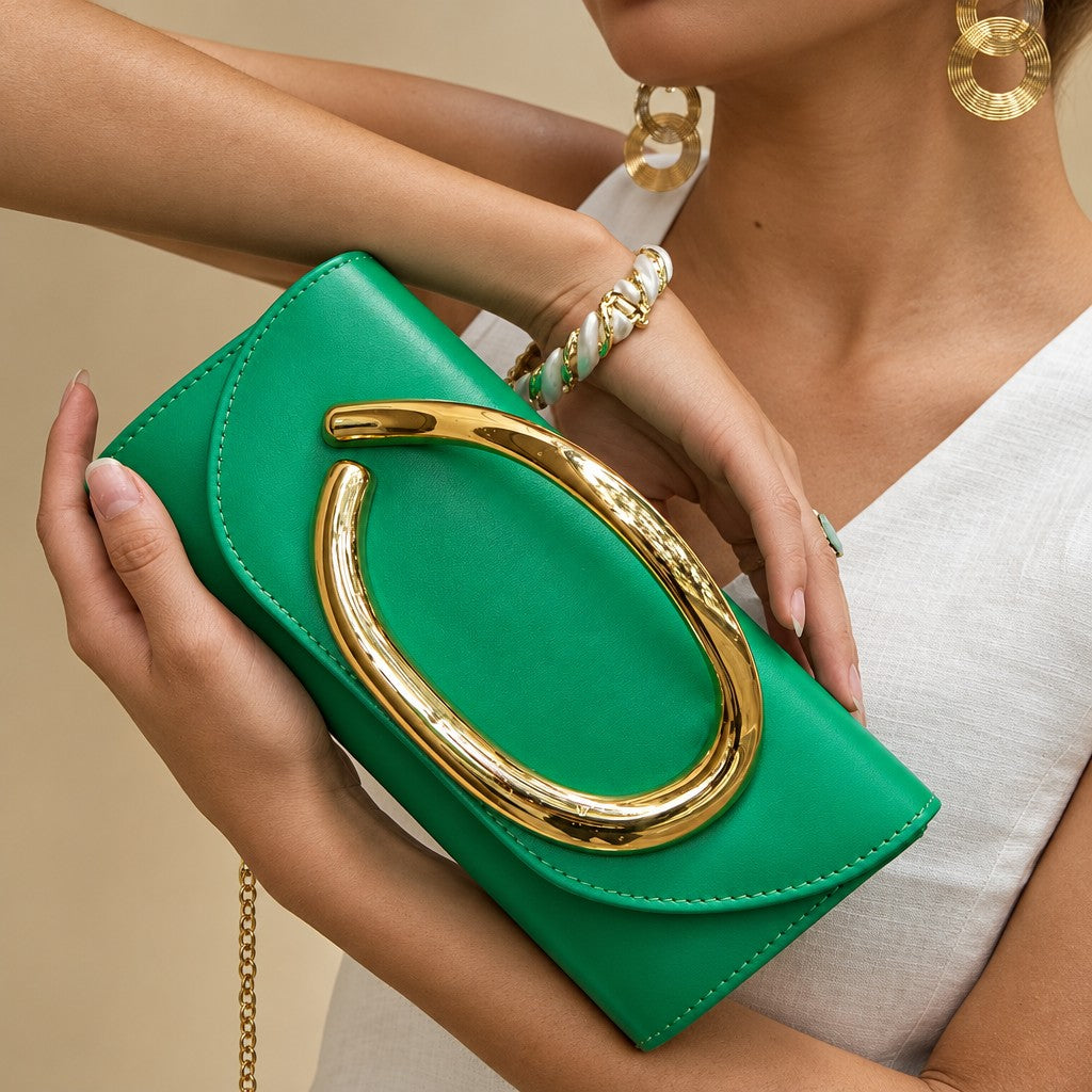 Classy Oval Metal Handle Clutch