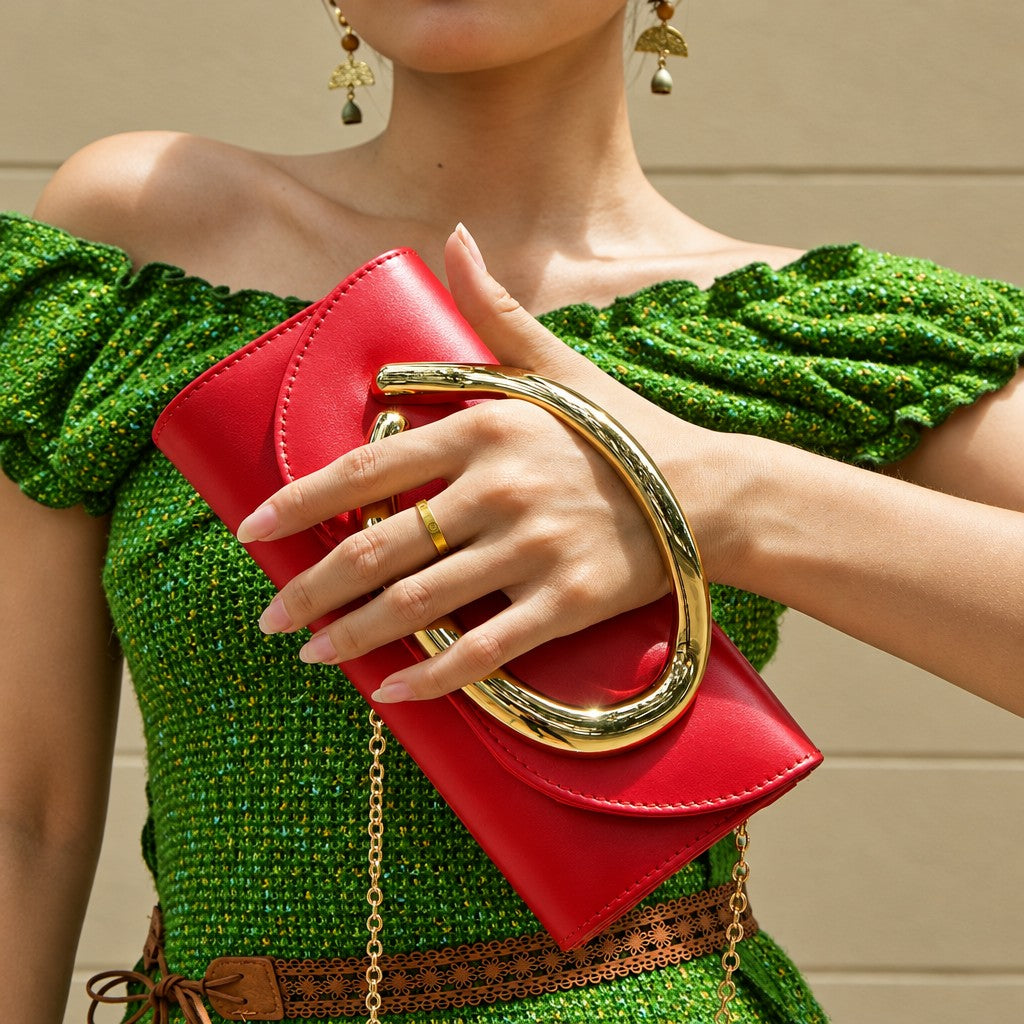 Classy Oval Metal Handle Clutch