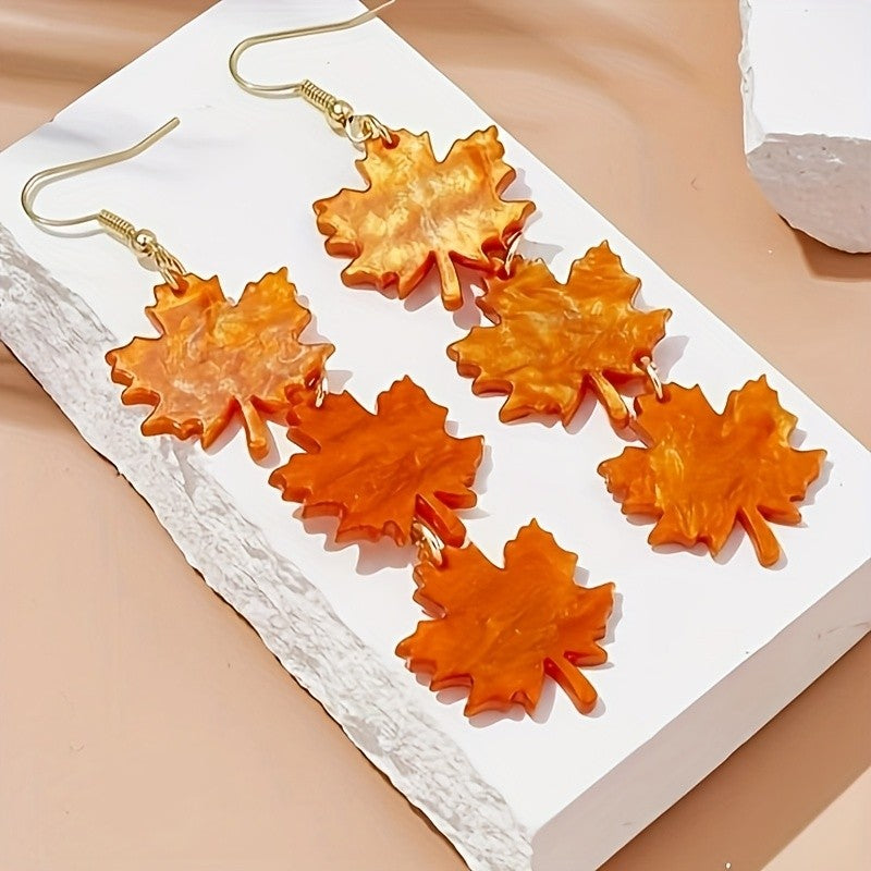 Amber Acrylic Maple Leaf Drop Earrings