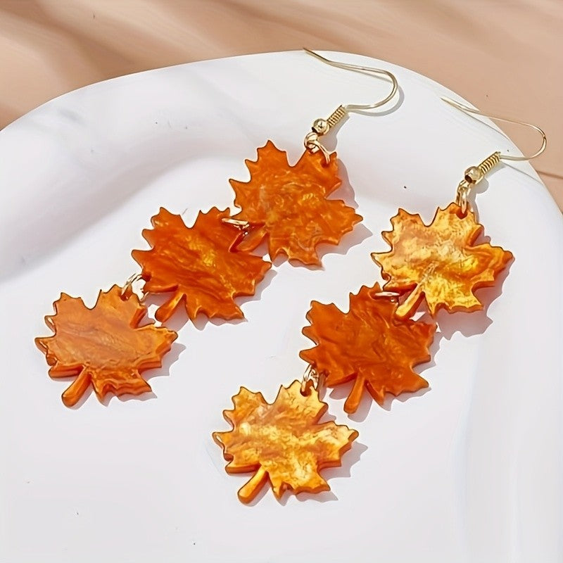 Amber Acrylic Maple Leaf Drop Earrings