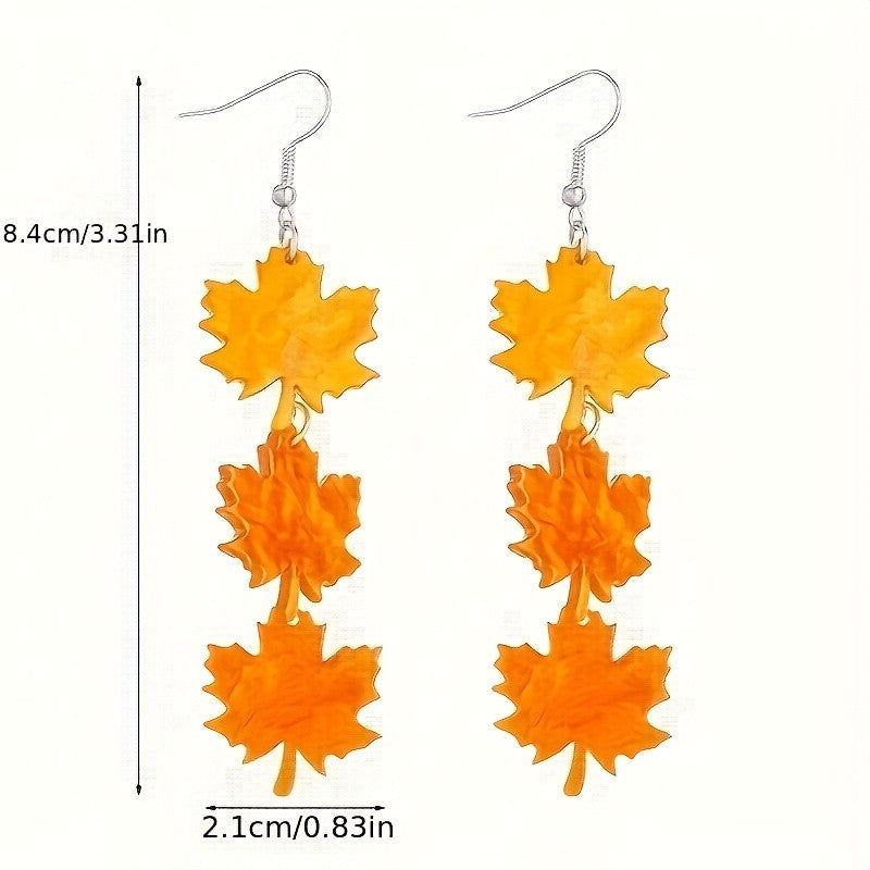 Amber Acrylic Maple Leaf Drop Earrings