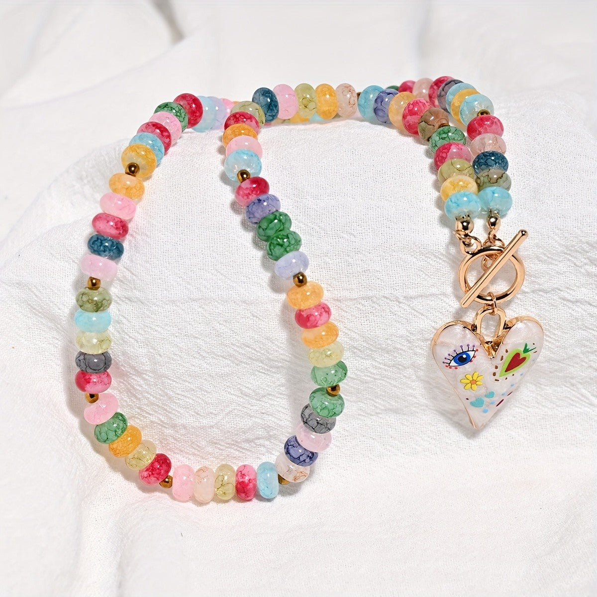 Boho Colorful Glass Bead Heart Necklace