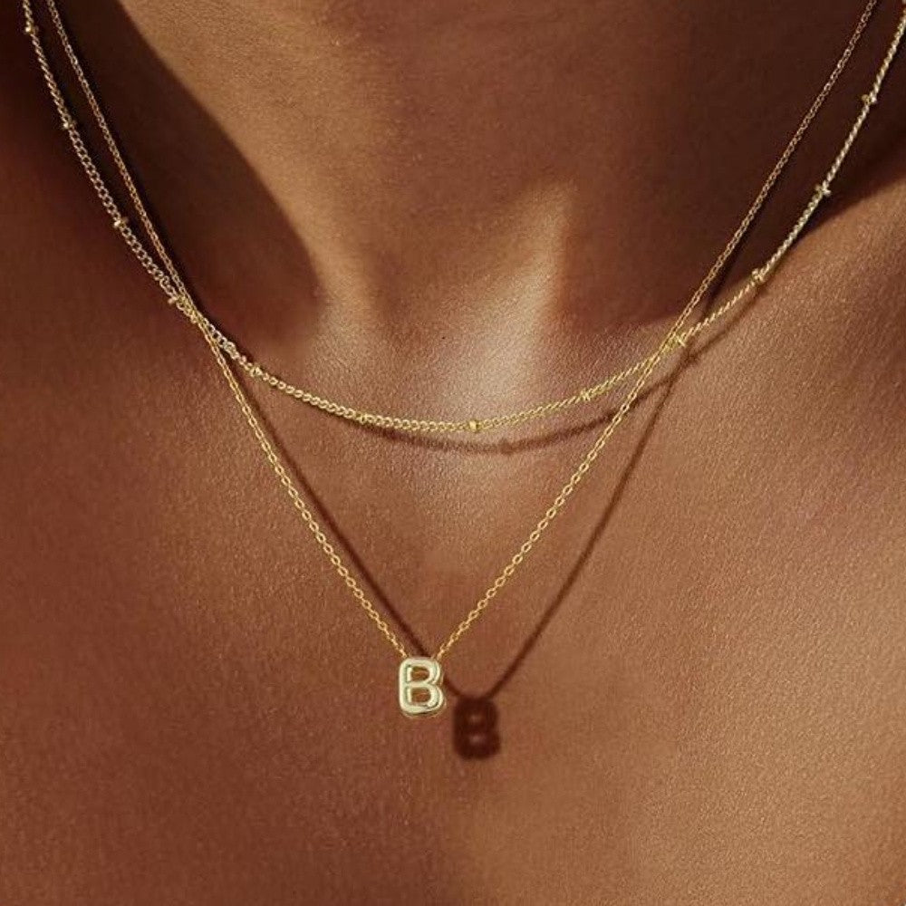 14k Dainty Initial Letter Necklace Set