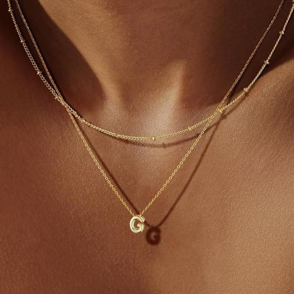 14k Dainty Initial Letter Necklace Set