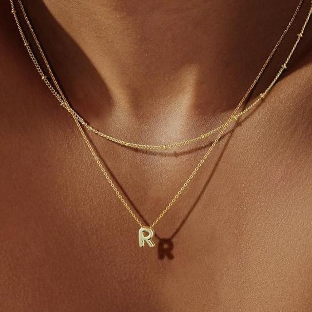 14k Dainty Initial Letter Necklace Set