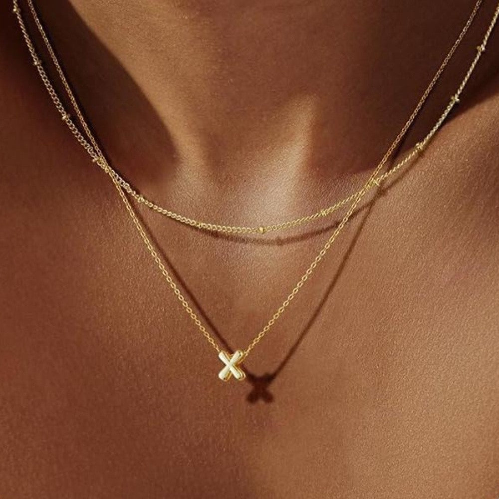 14k Dainty Initial Letter Necklace Set