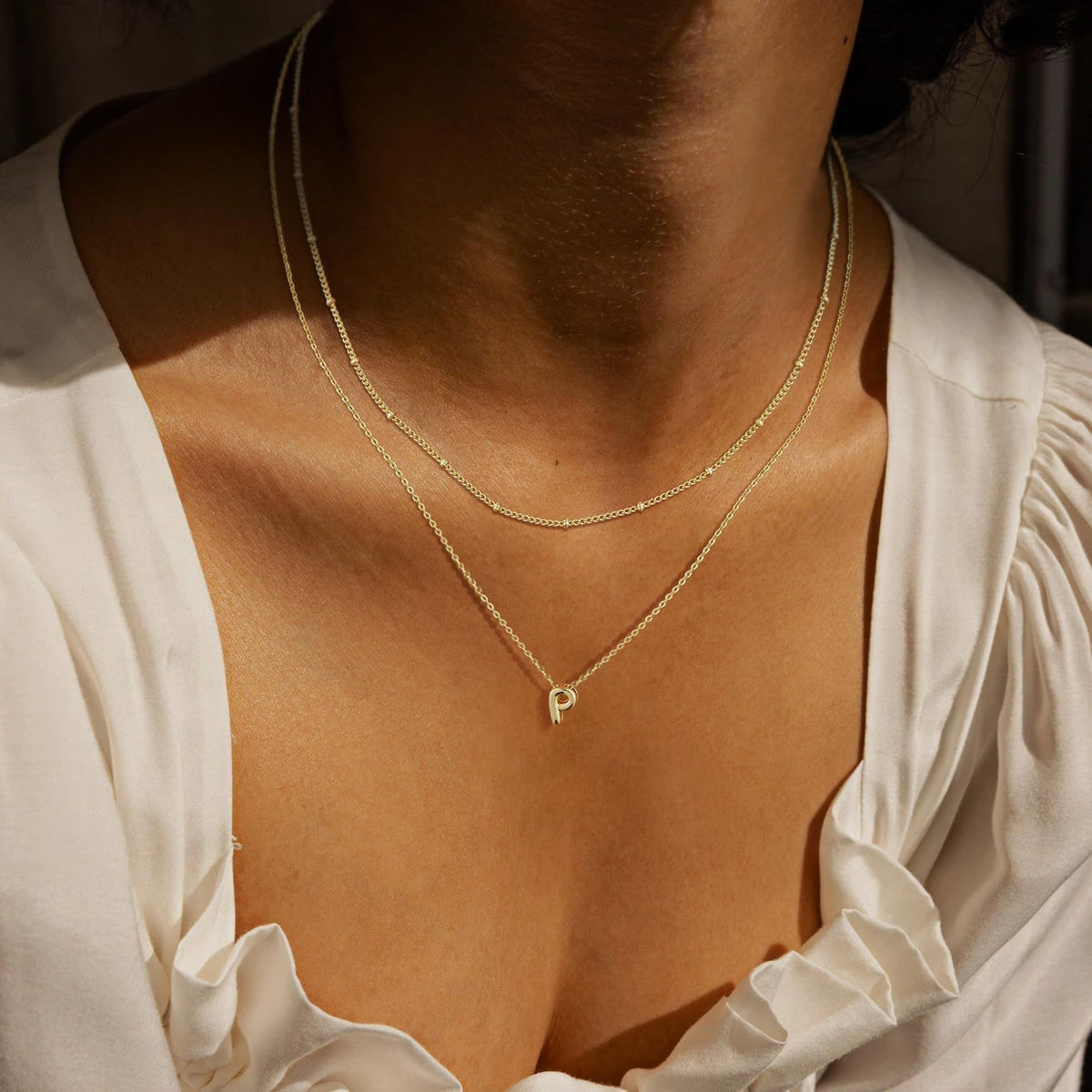 14k Dainty Initial Letter Necklace Set