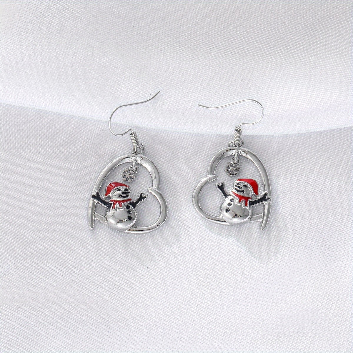 Cute Christmas Snowman Heart Earrings