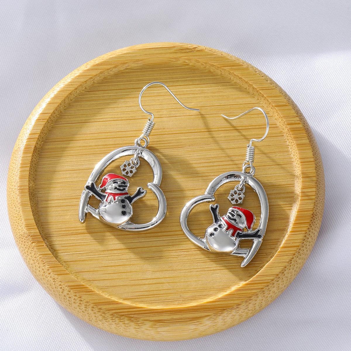 Cute Christmas Snowman Heart Earrings