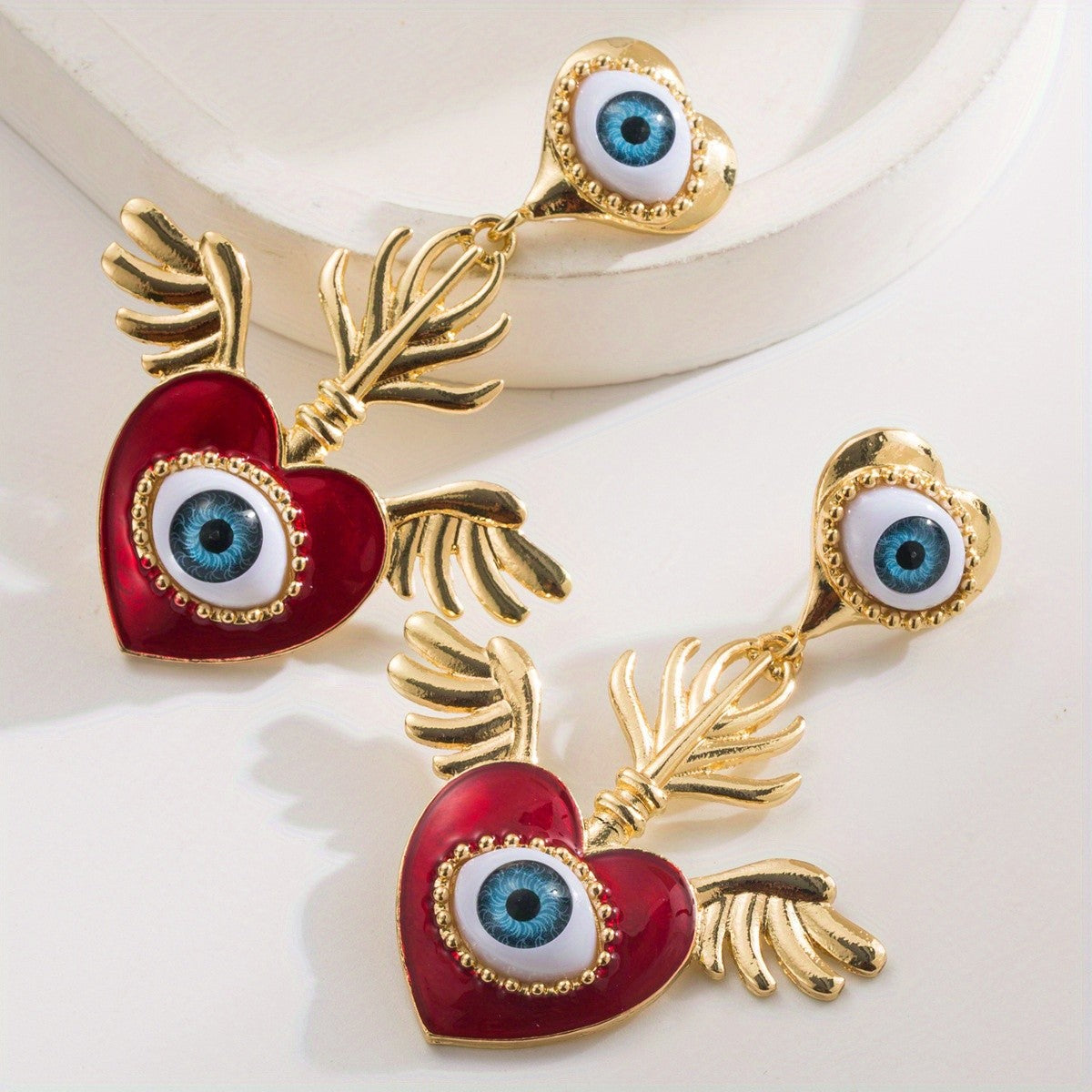 Classy Winged Heart & Pearl Bee Earrings