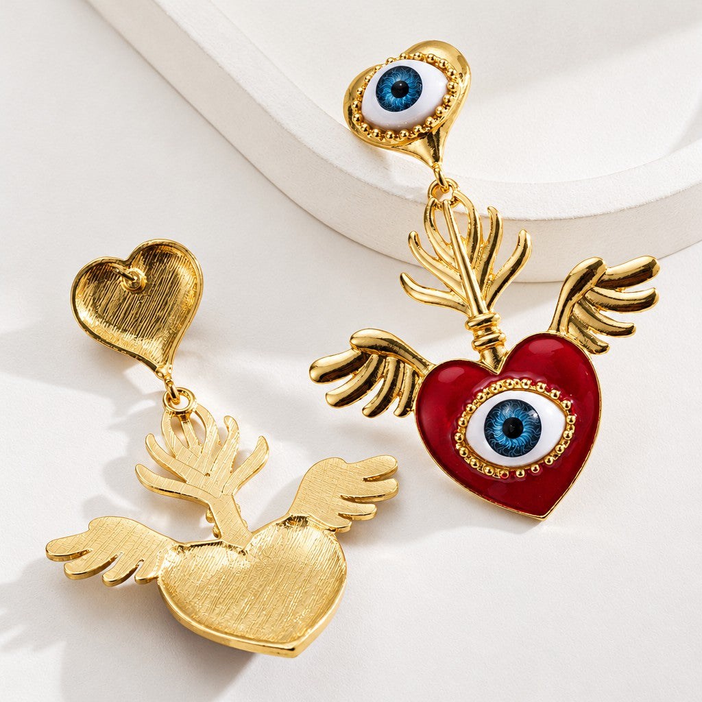Classy Winged Heart & Pearl Bee Earrings
