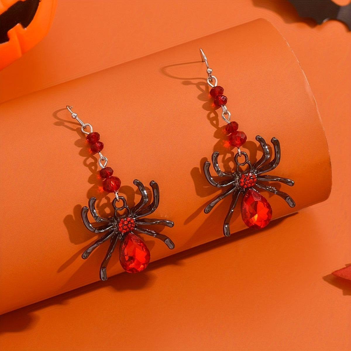 Gothic Red Spider Dangle Earrings