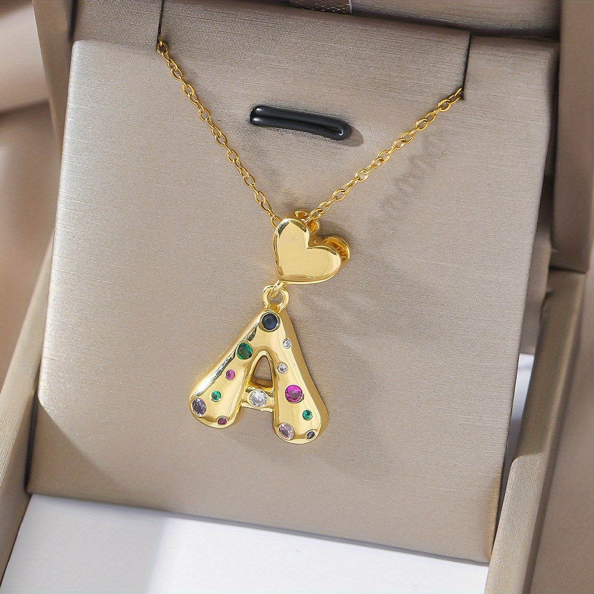 18k Dainty Heart Initial Necklace