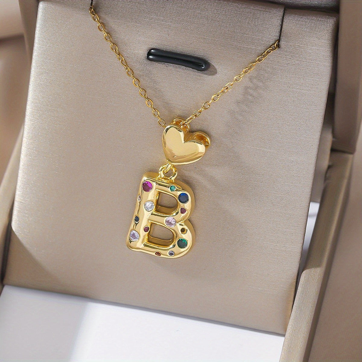 18k Dainty Heart Initial Necklace