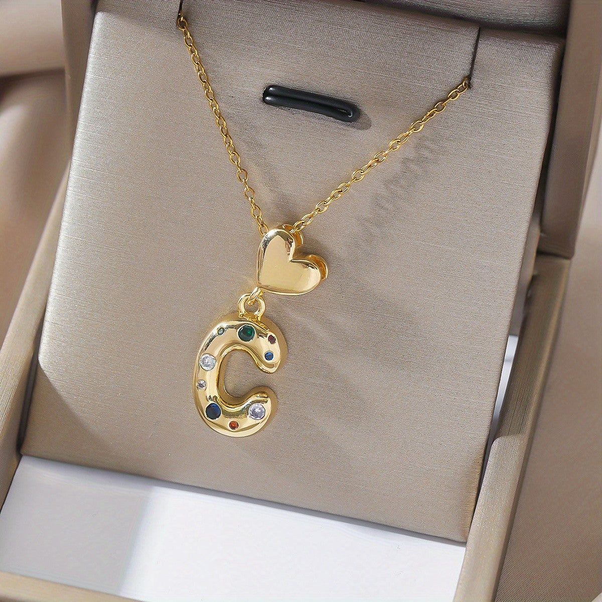 18k Dainty Heart Initial Necklace