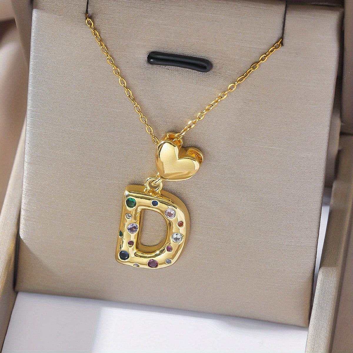 18k Dainty Heart Initial Necklace