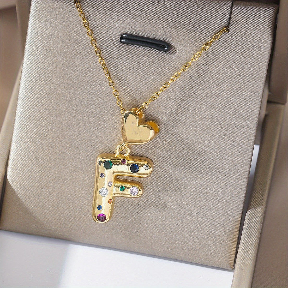 18k Dainty Heart Initial Necklace