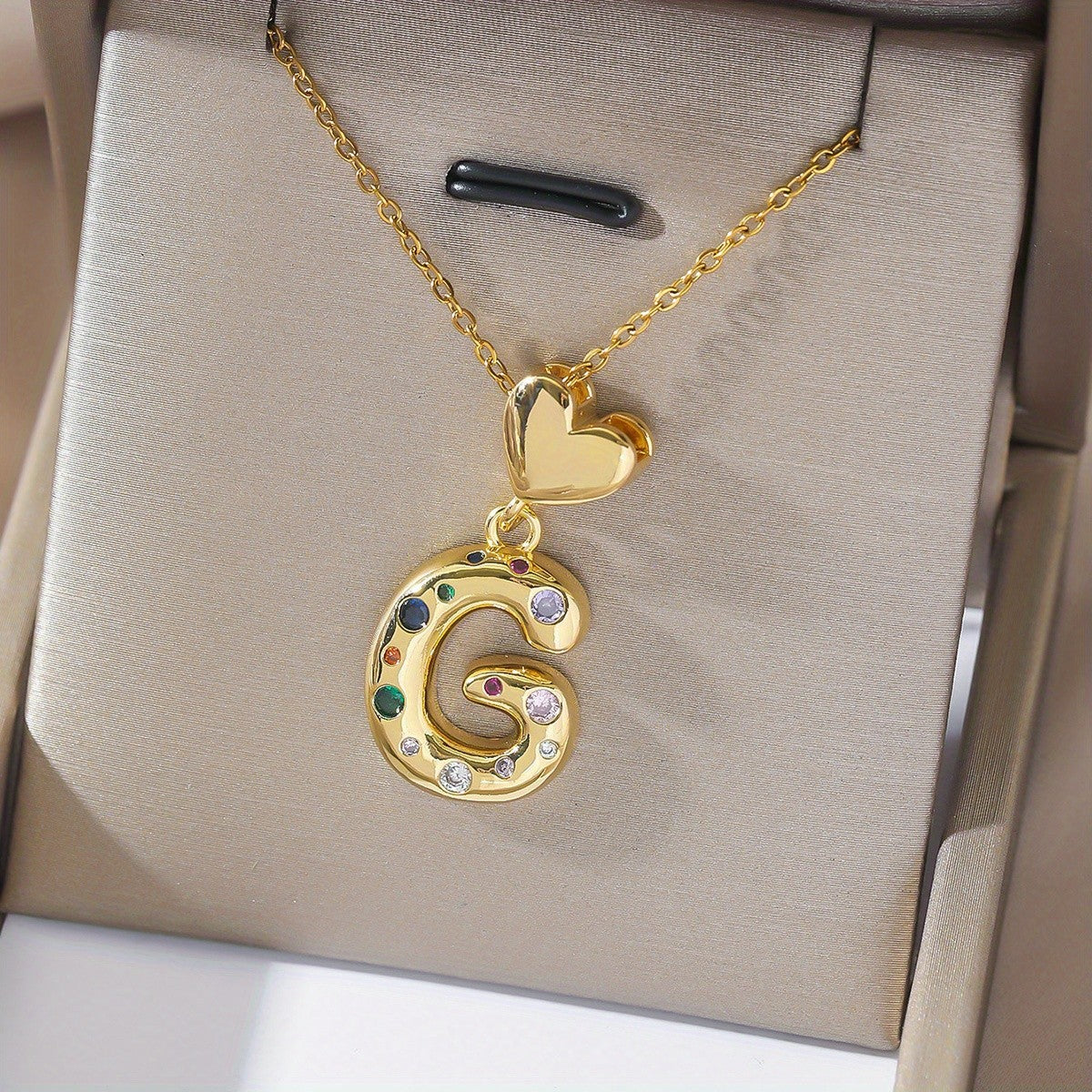 18k Dainty Heart Initial Necklace