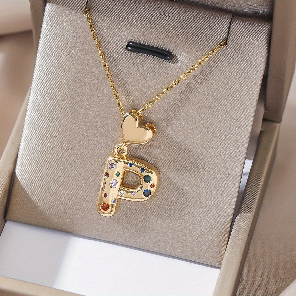 18k Dainty Heart Initial Necklace