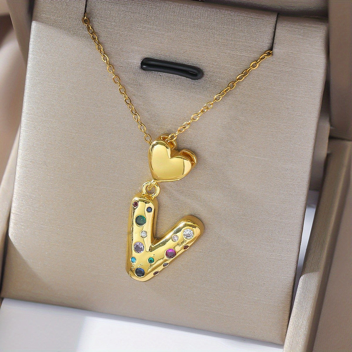 18k Dainty Heart Initial Necklace