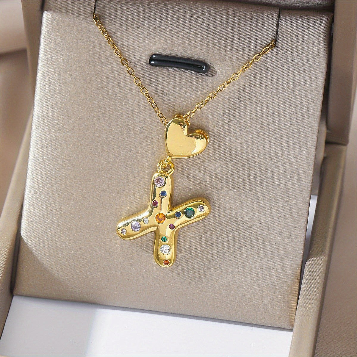 18k Dainty Heart Initial Necklace