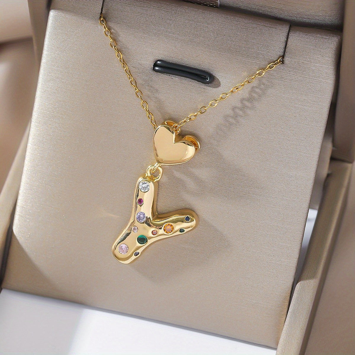 18k Dainty Heart Initial Necklace