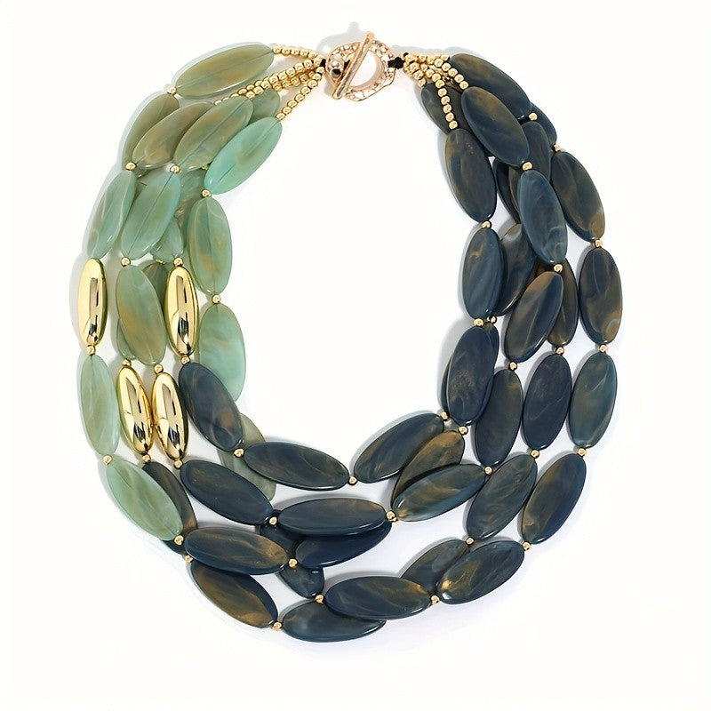 Elegant Multi-Layer Resin Oval Necklace