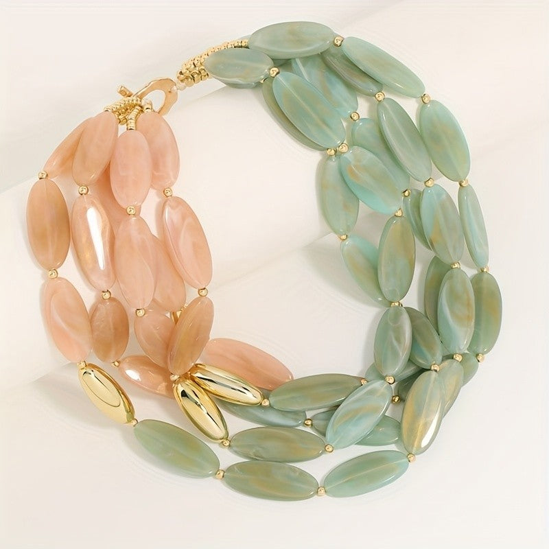 Elegant Multi-Layer Resin Oval Necklace
