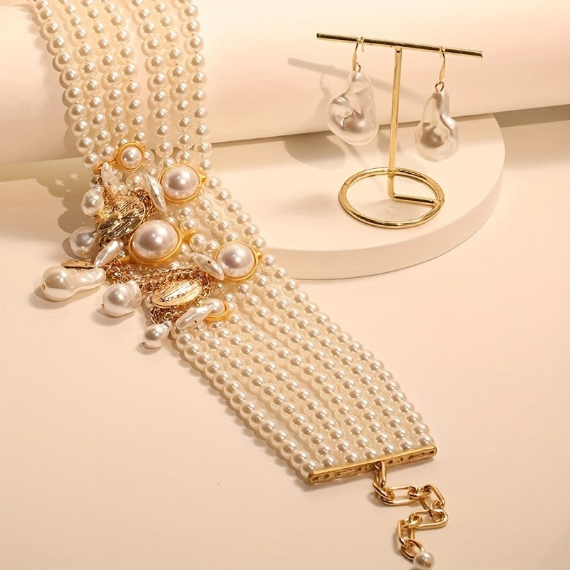 Classy Multi-Layer Baroque Pearl Necklace & Earring Set
