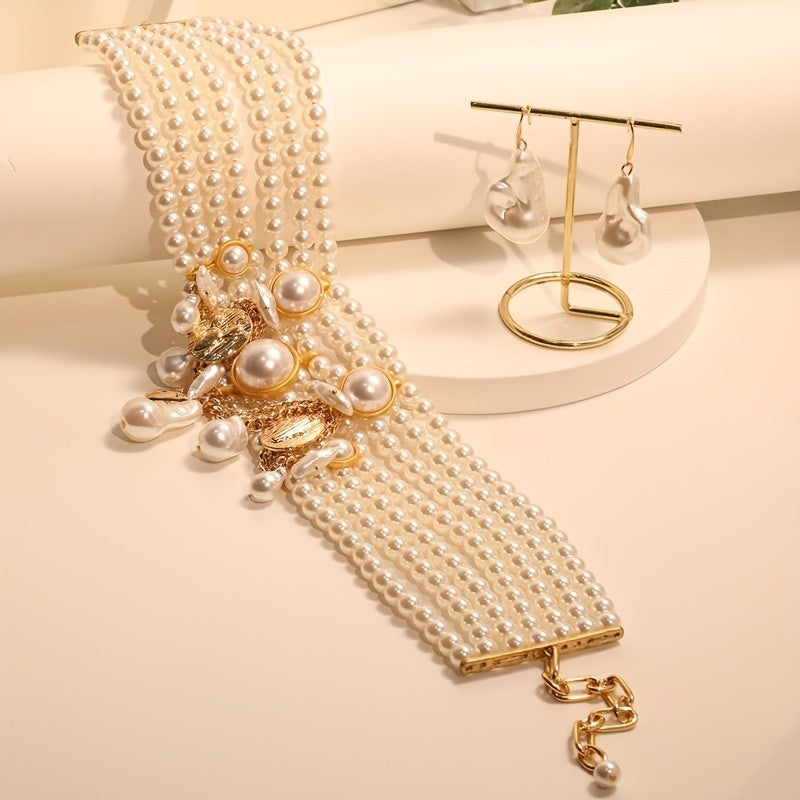 Classy Multi-Layer Baroque Pearl Necklace & Earring Set