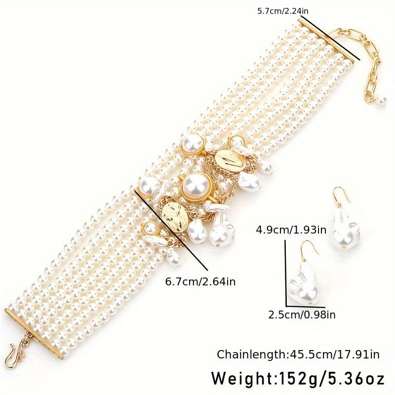 Classy Multi-Layer Baroque Pearl Necklace & Earring Set
