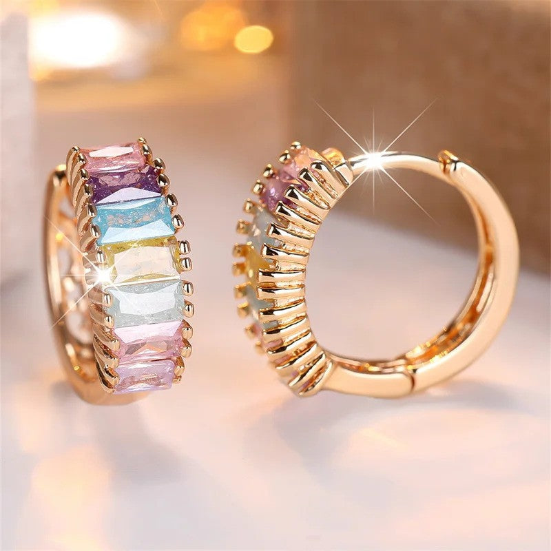 Elegant Rainbow Zircon Hoop Earrings