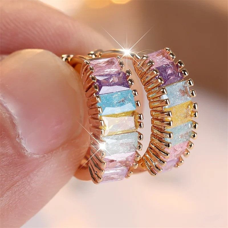 Elegant Rainbow Zircon Hoop Earrings