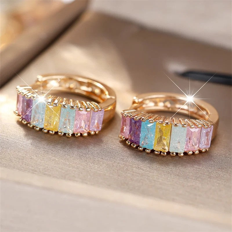 Elegant Rainbow Zircon Hoop Earrings