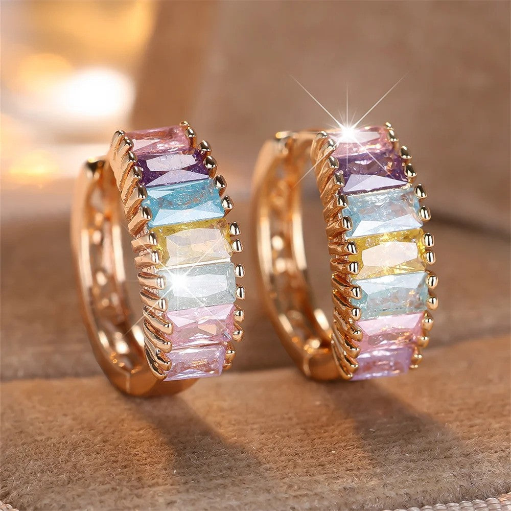 Elegant Rainbow Zircon Hoop Earrings