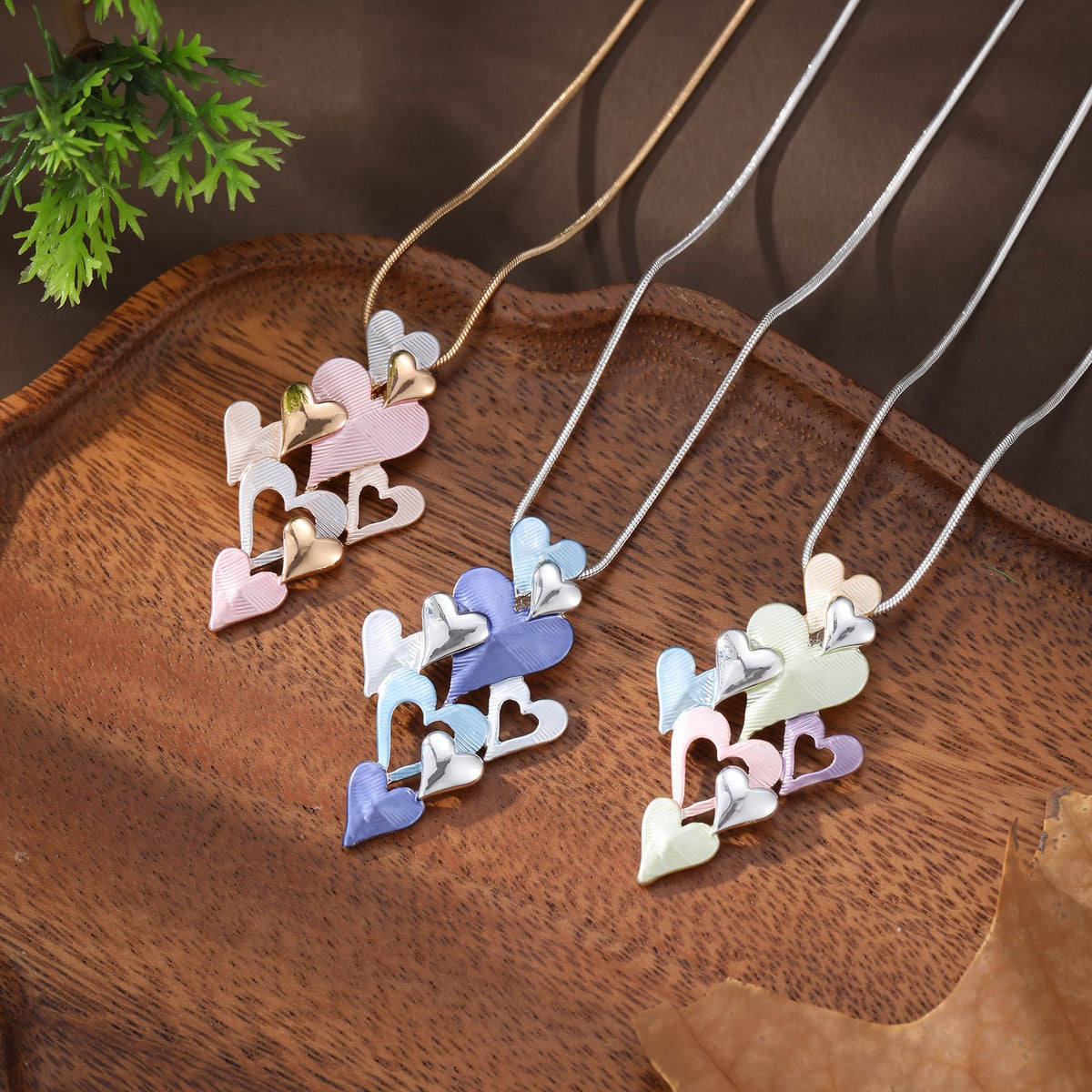 Boho Multicolor Heart Cluster Necklace
