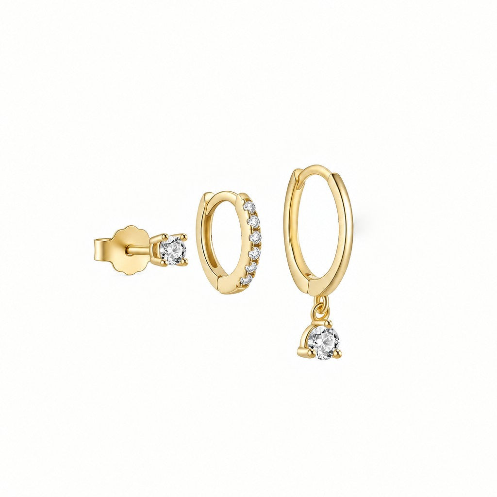 3pc Dainty Zirconia Huggie & Stud Earring Set