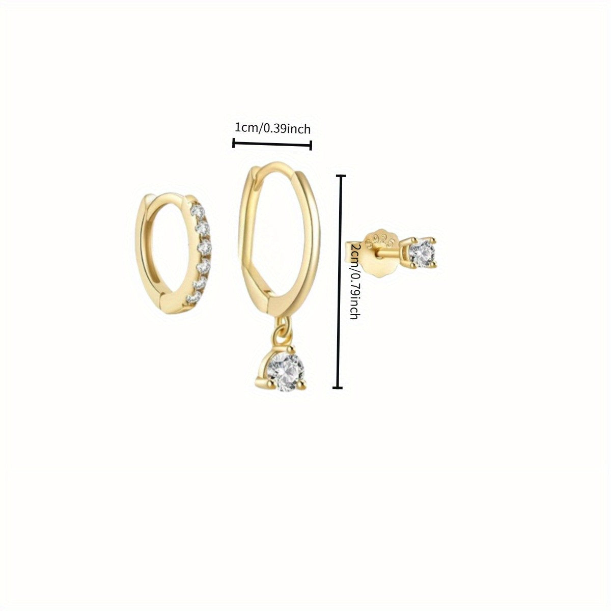 3pc Dainty Zirconia Huggie & Stud Earring Set