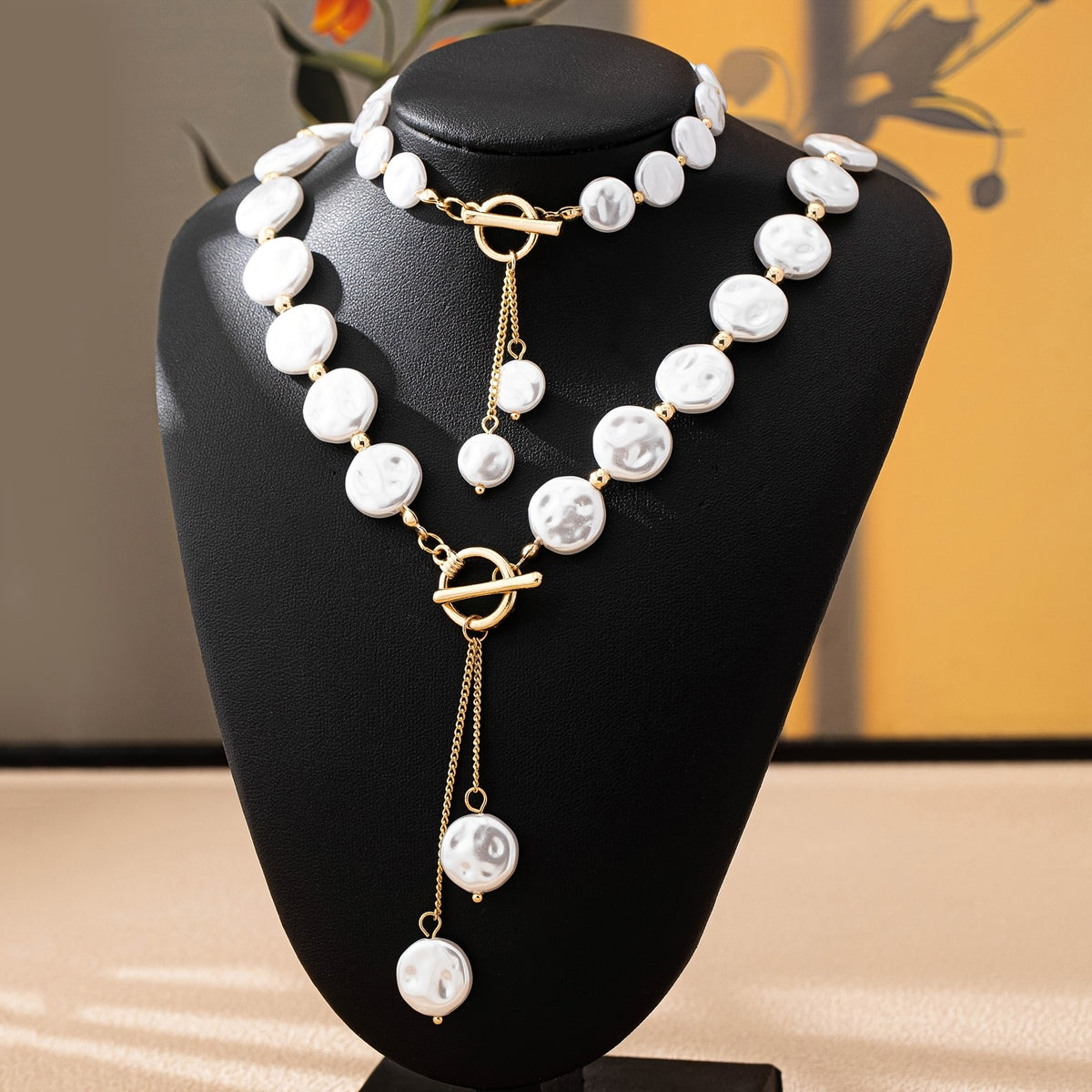 Elegant Faux Pearl Toggle Necklace Set