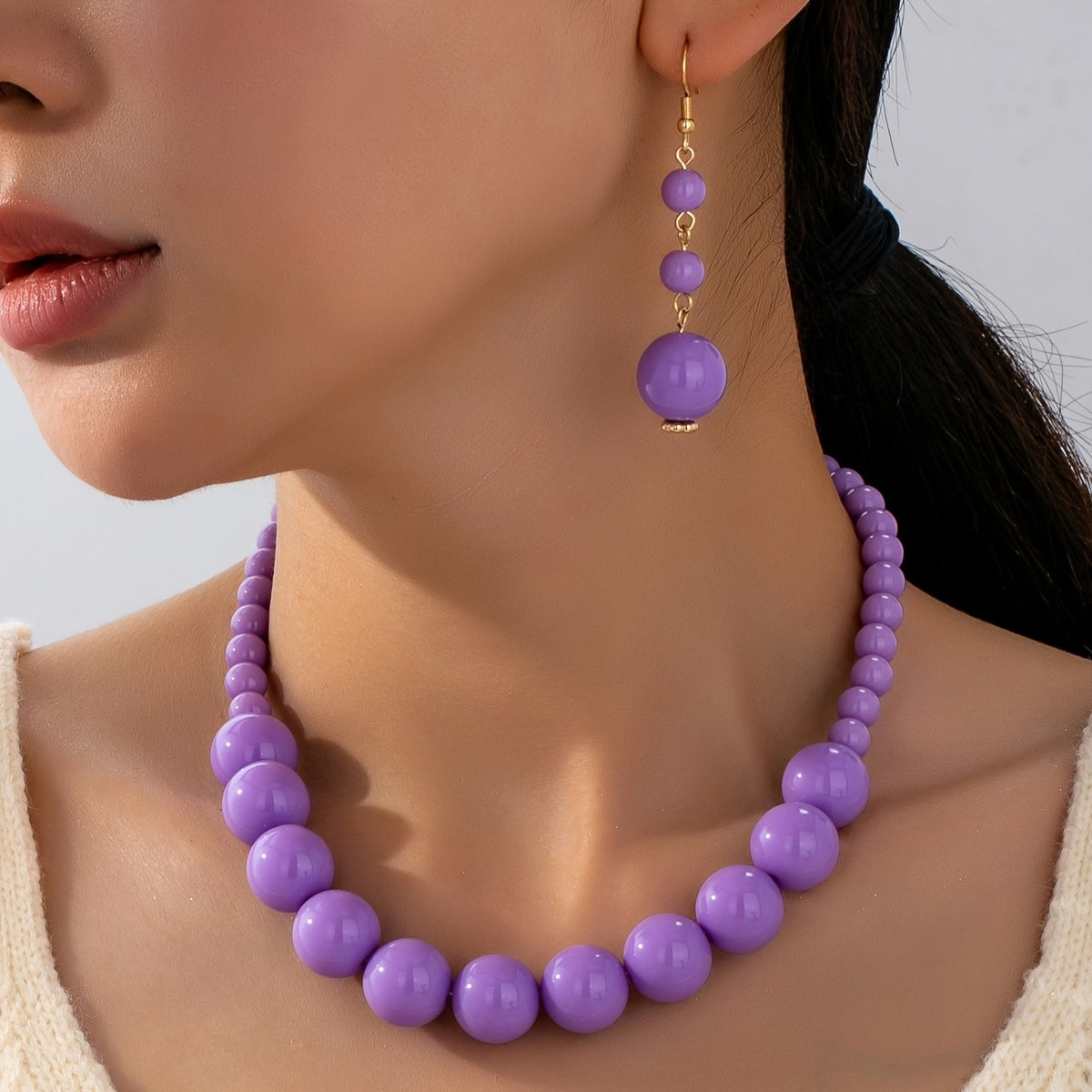 Boho Lavender Bead Necklace & Earring Set