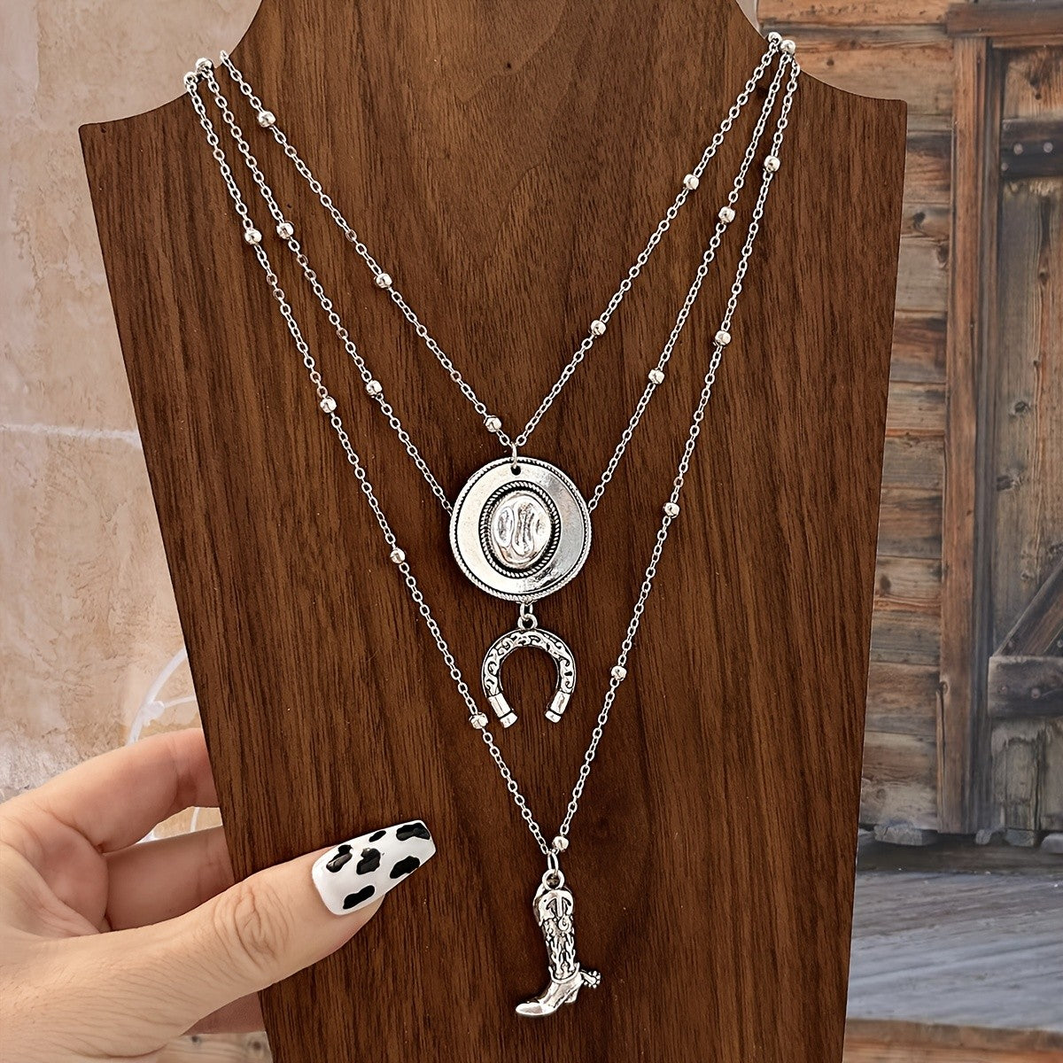 3pc Vintage Cowboy Boot Necklace Set