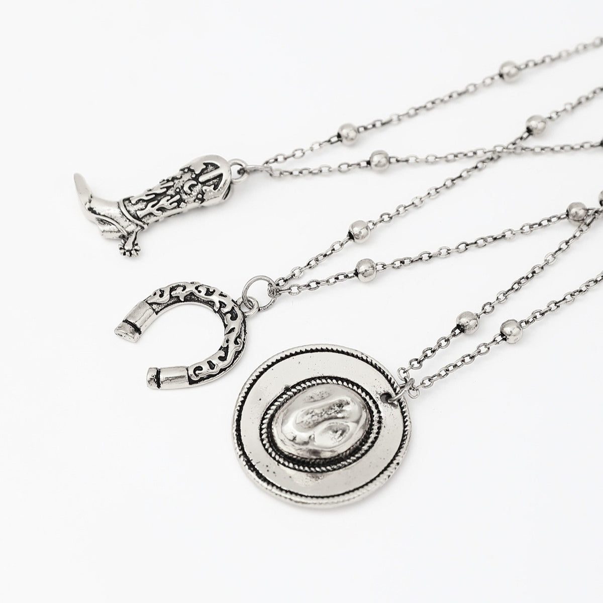 3pc Vintage Cowboy Boot Necklace Set