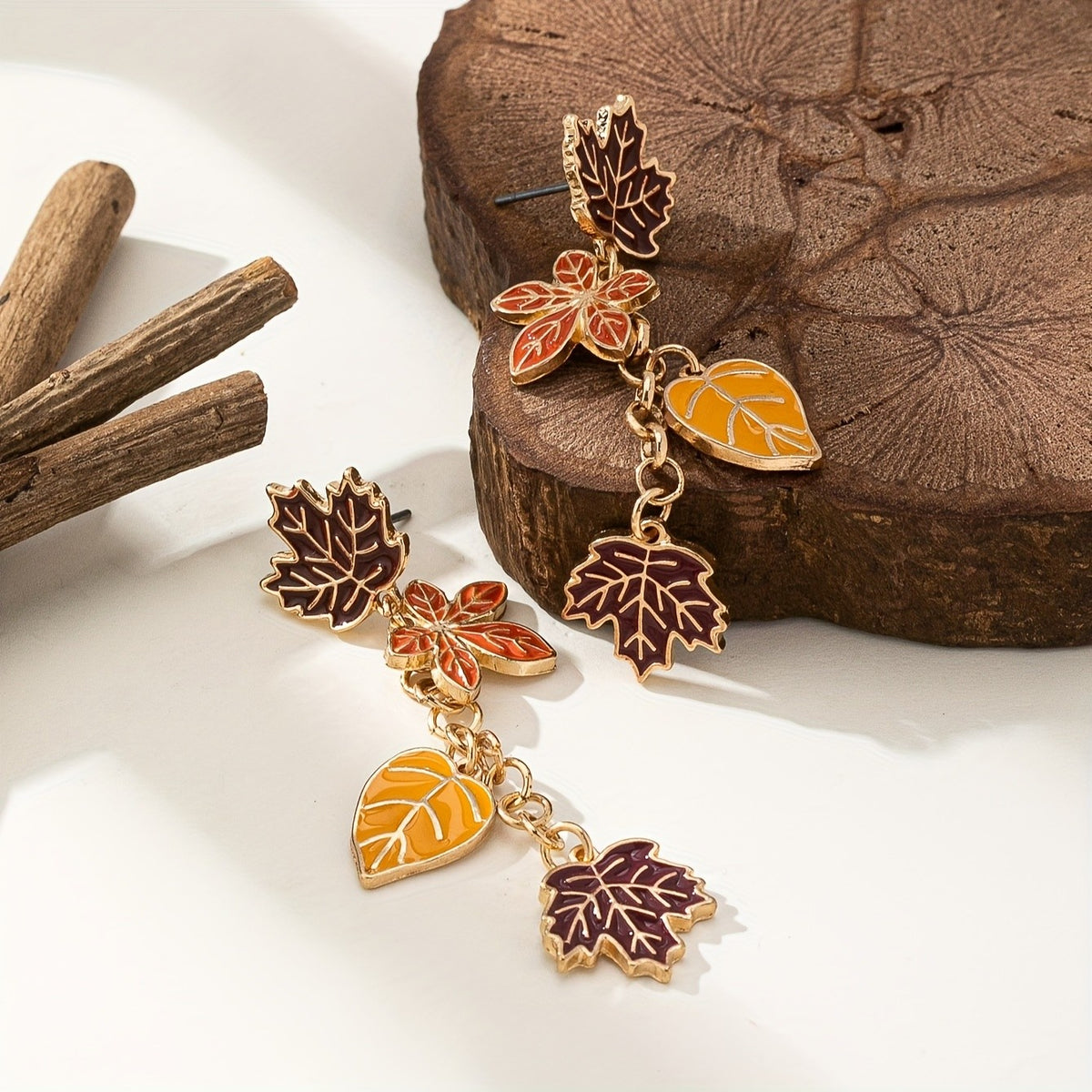 Vintage Autumn Maple Leaf Drop Earrings