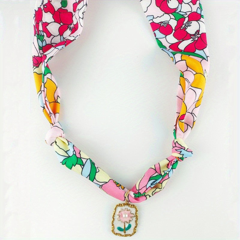 Boho Floral Scarf Sun Pendant Necklace